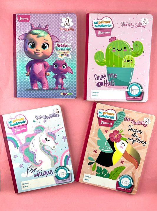 Mi primer cuaderno cosido 100 hojas A pre-cuadritos Niña