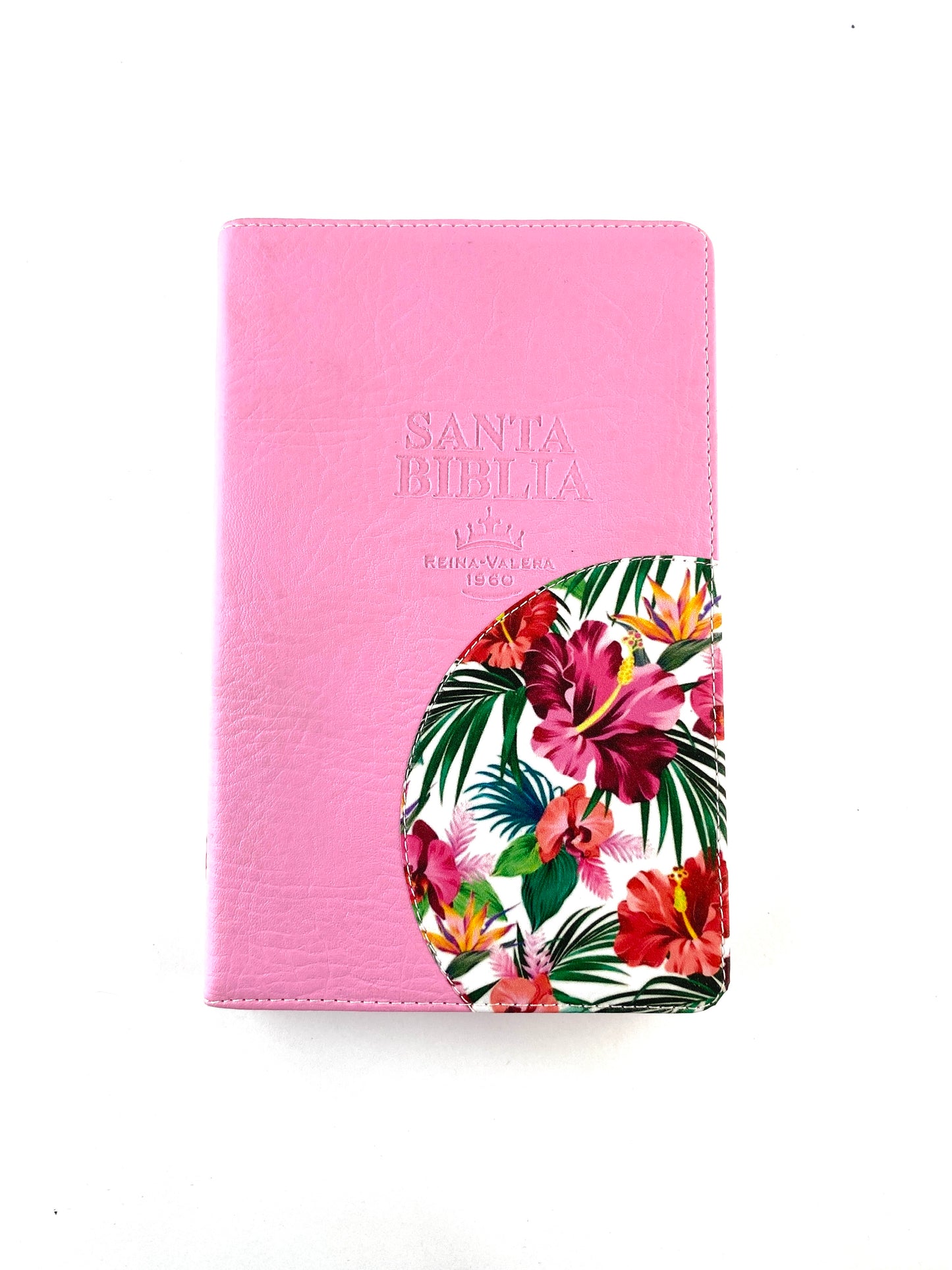 Biblia rvr 1960 letra grande estuche rosa-flores roja esquina