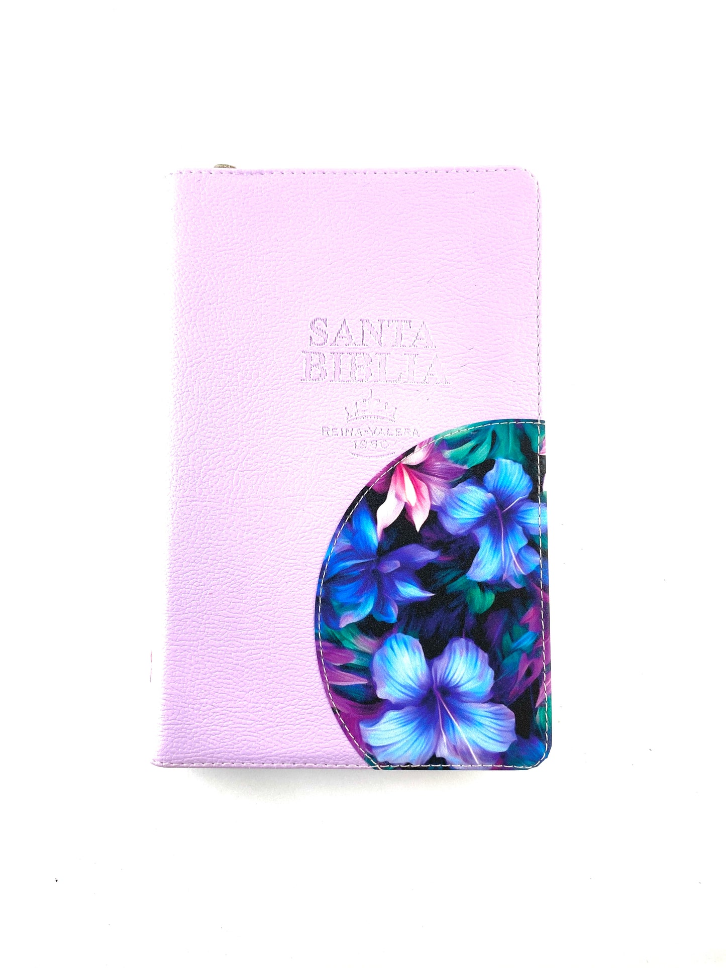Biblia rvr 1960 letra grande estuche lila - flores azul esquina
