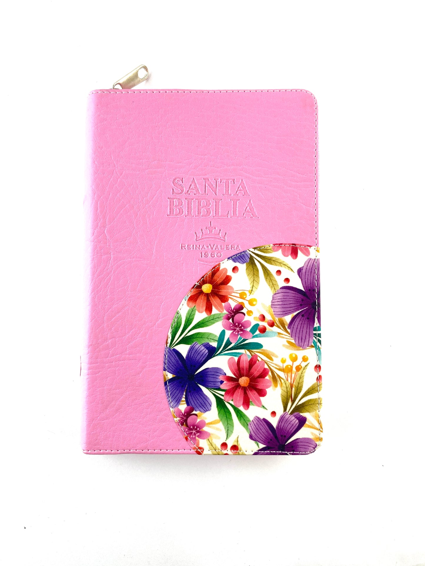 Biblia rvr 1960 letra grande estuche rosa-flores lila esquina