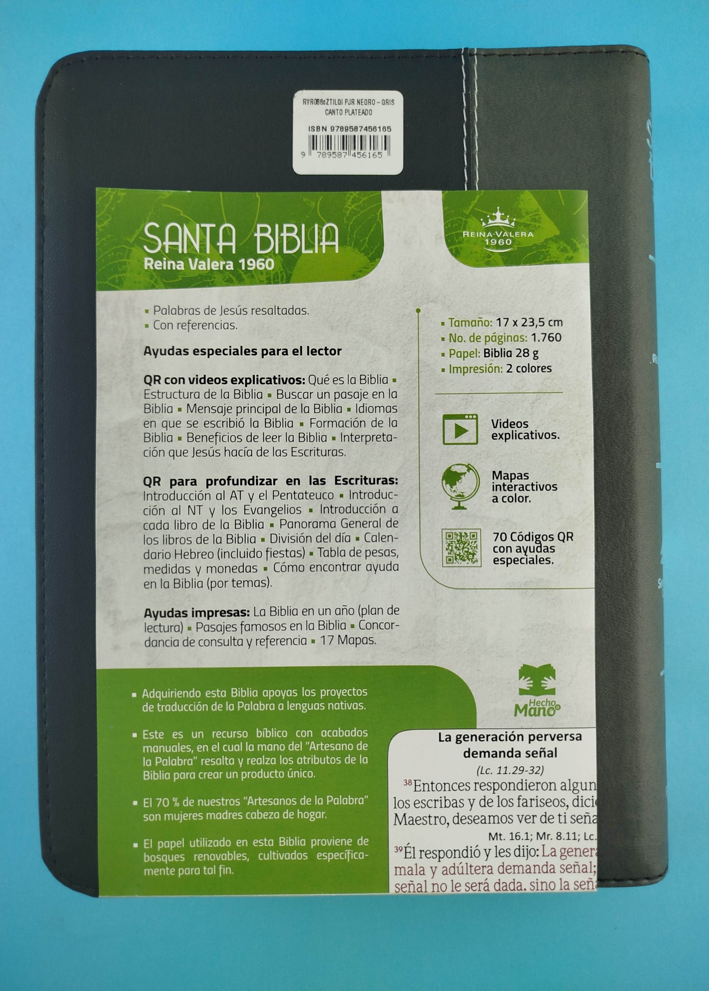 Biblia letra gigante negra gris con índice