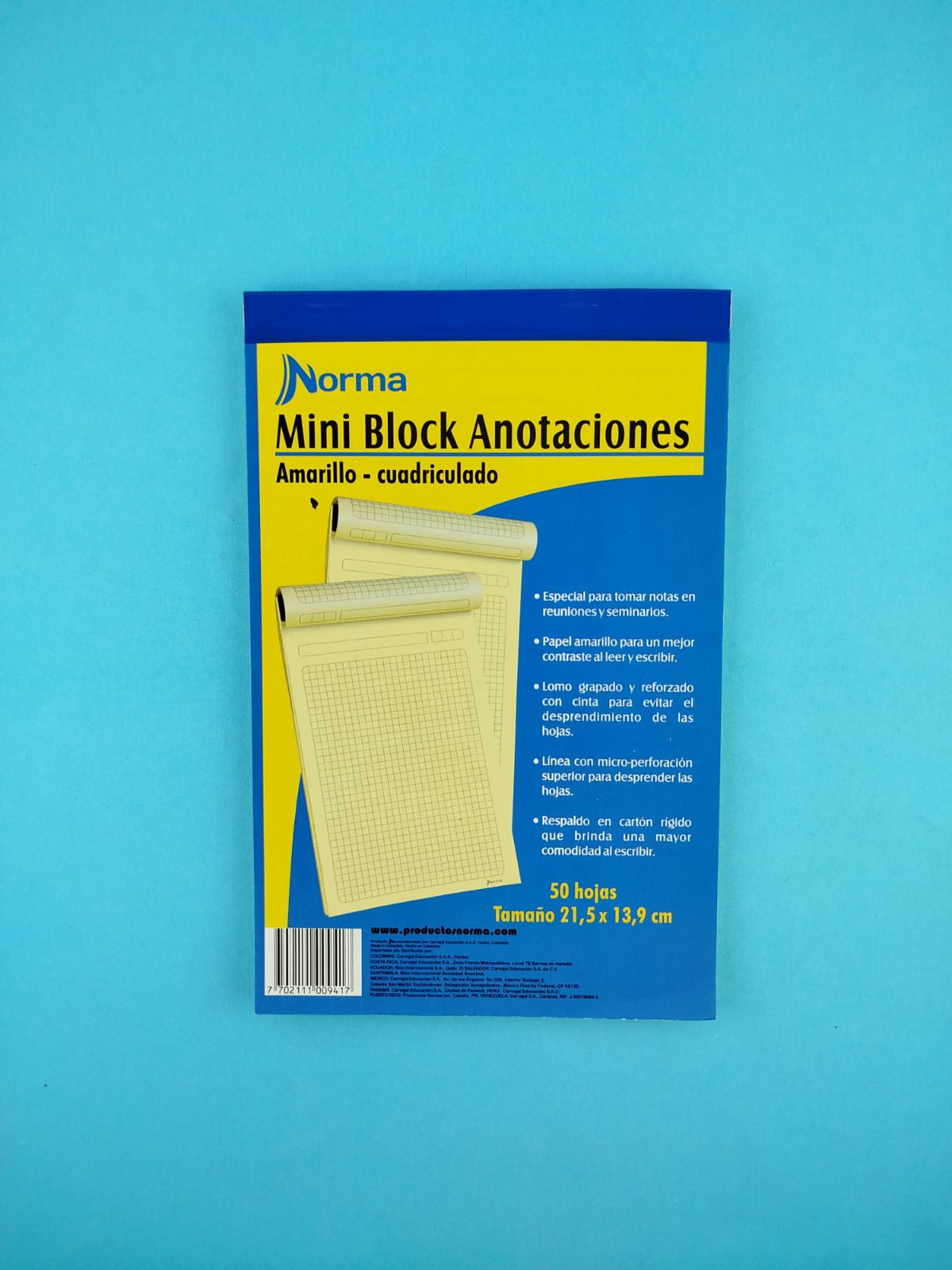 Block anotaciones amarillo norma carta cuadriculado