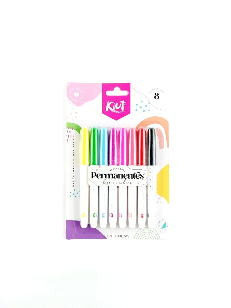 Marcador kiut permanente punta fina x 8