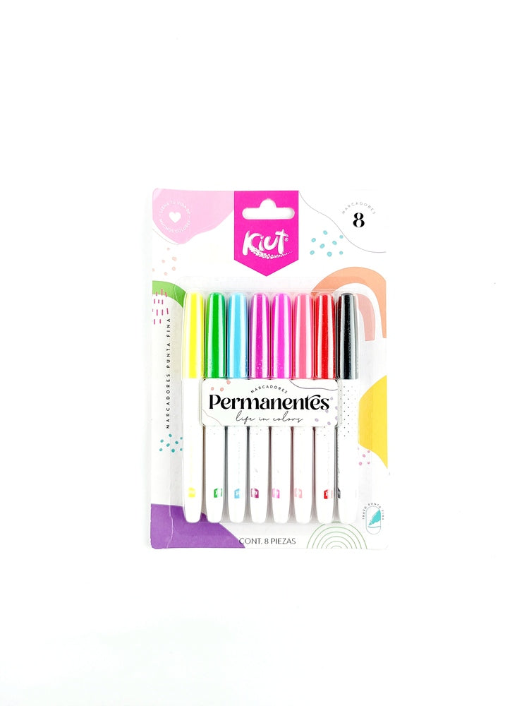 Marcador kiut permanente punta fina x 8