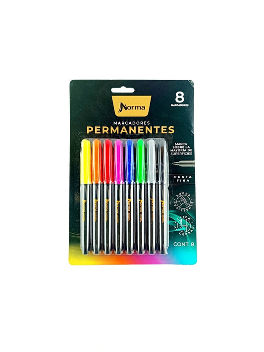 Marcador premium permanente punta delgada x 8 tonos fuertes