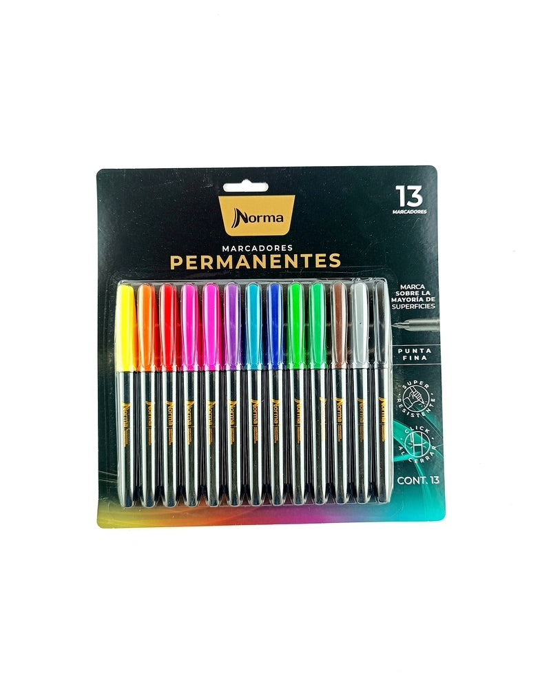 Marcador premium permanente punta delgada x 13 tonos fuertes