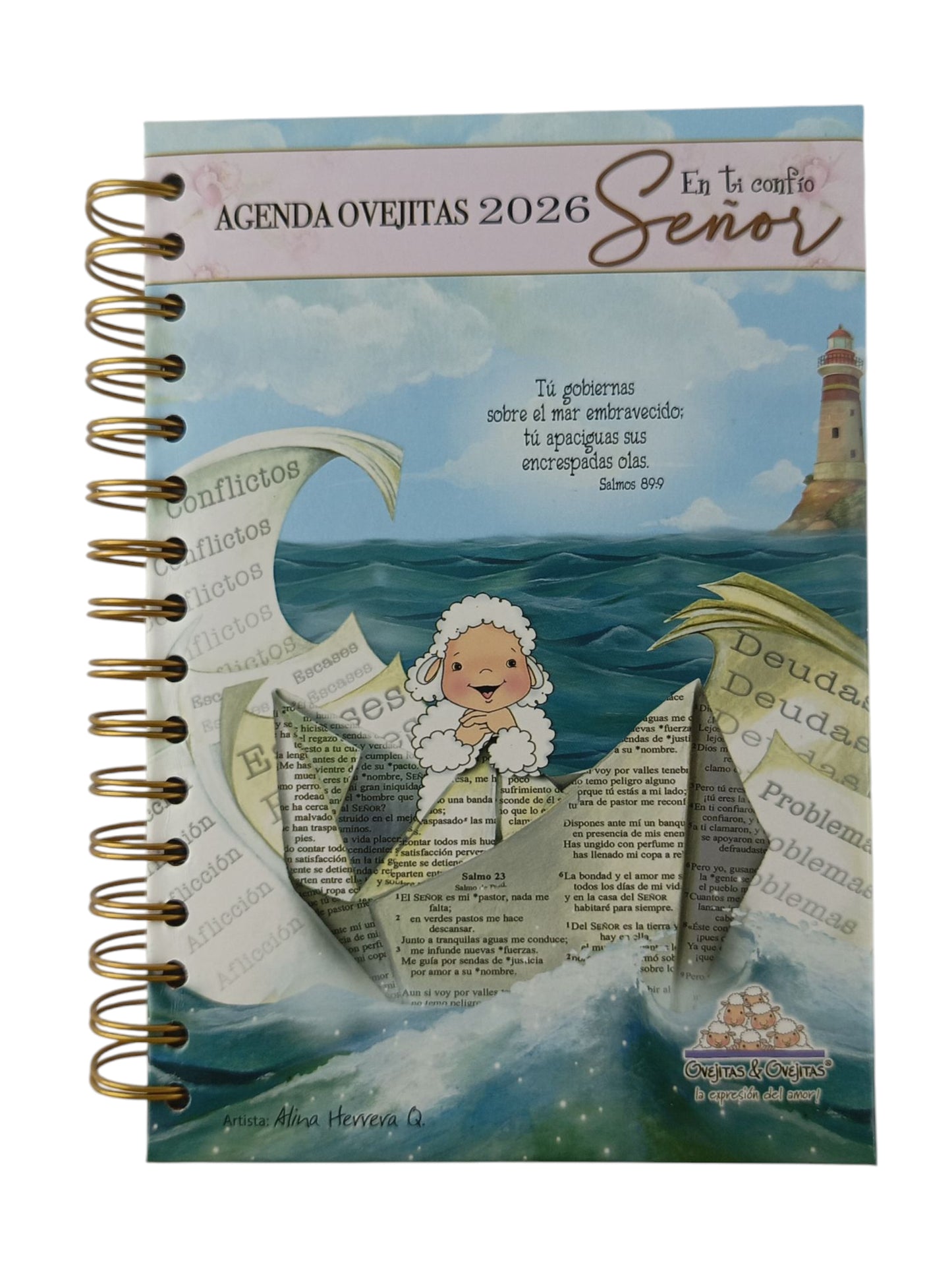 Agenda Ovejitas 2026 En Ti Confio Señor rosa-azul