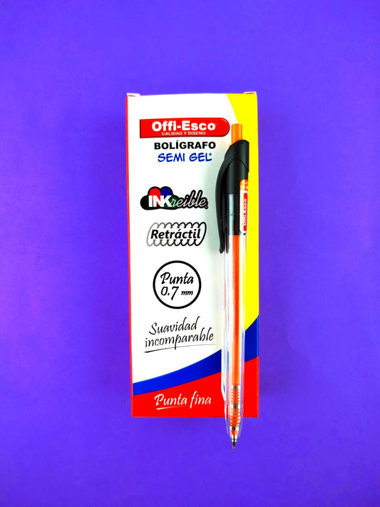 Bolígrafos offi esco semi gel retráctil 0.7 negro caja x12