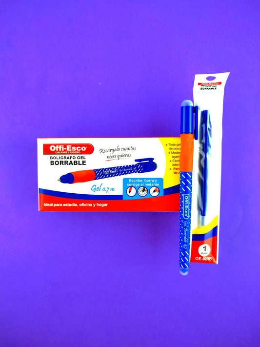 Bolígrafos offi esco gel borrable azul 0.7 caja x12