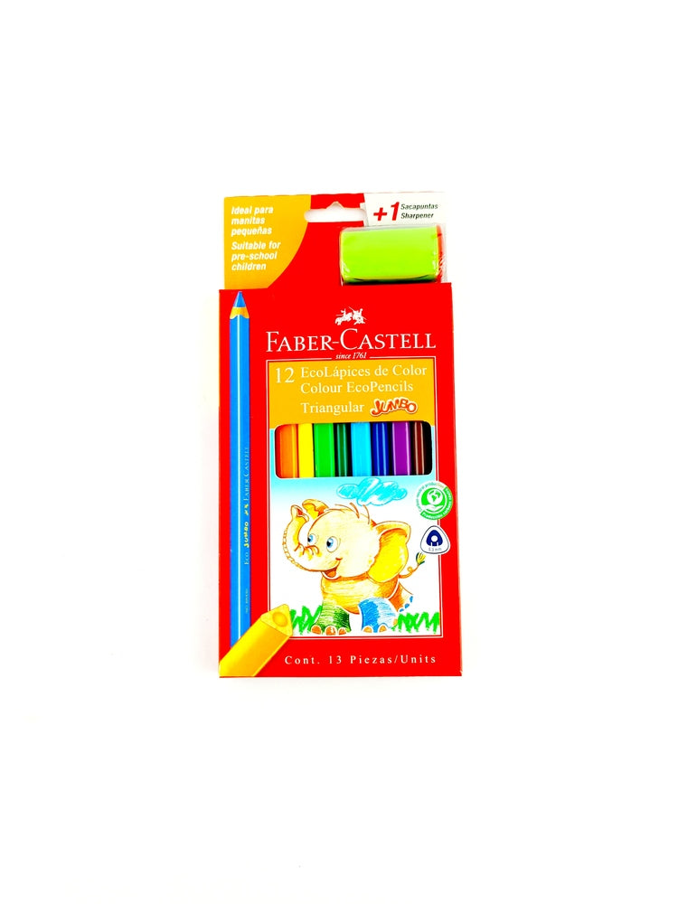 Colores faber castell jumbo triangular x 12 + tajalapiz by libreriatroya.com