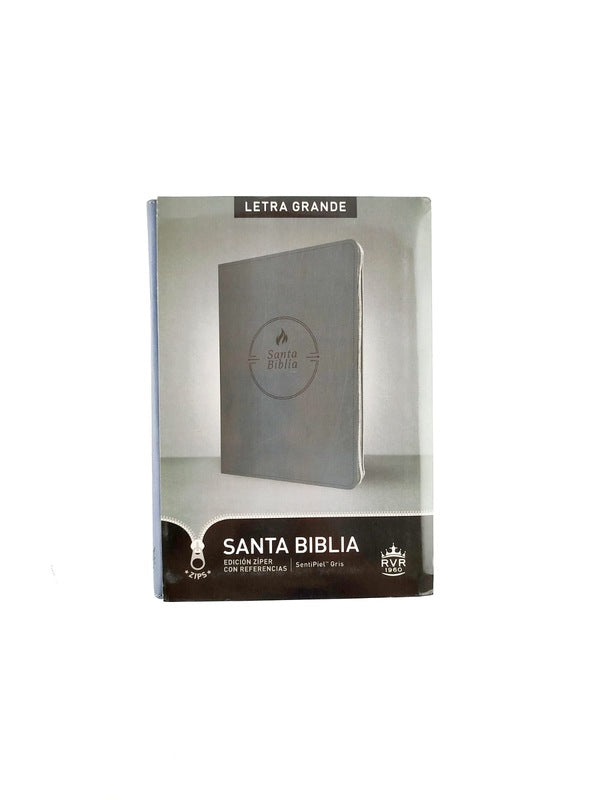Biblia RVR letra grande sentipiel gris edición zíper con referencia