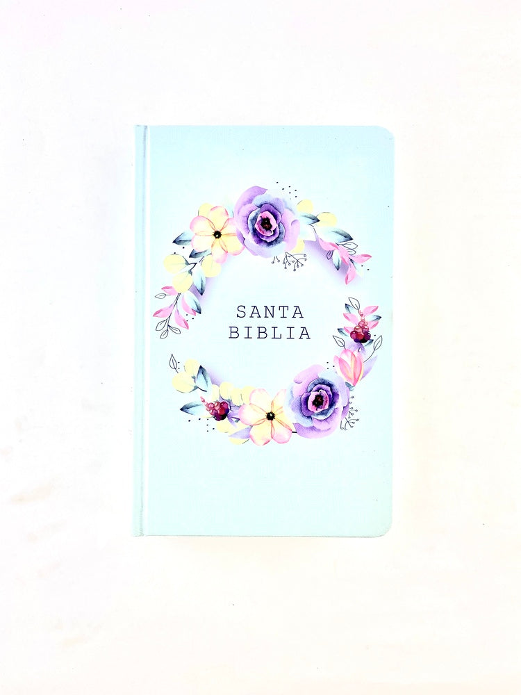 Biblia rvr 1960 nombres de Dios letra grande celeste flores tapa dura