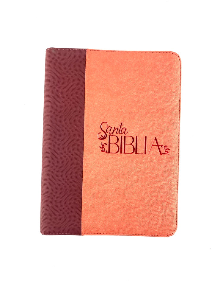 Biblia Letra gigante naranja vinotinto borde blanco con cierre
