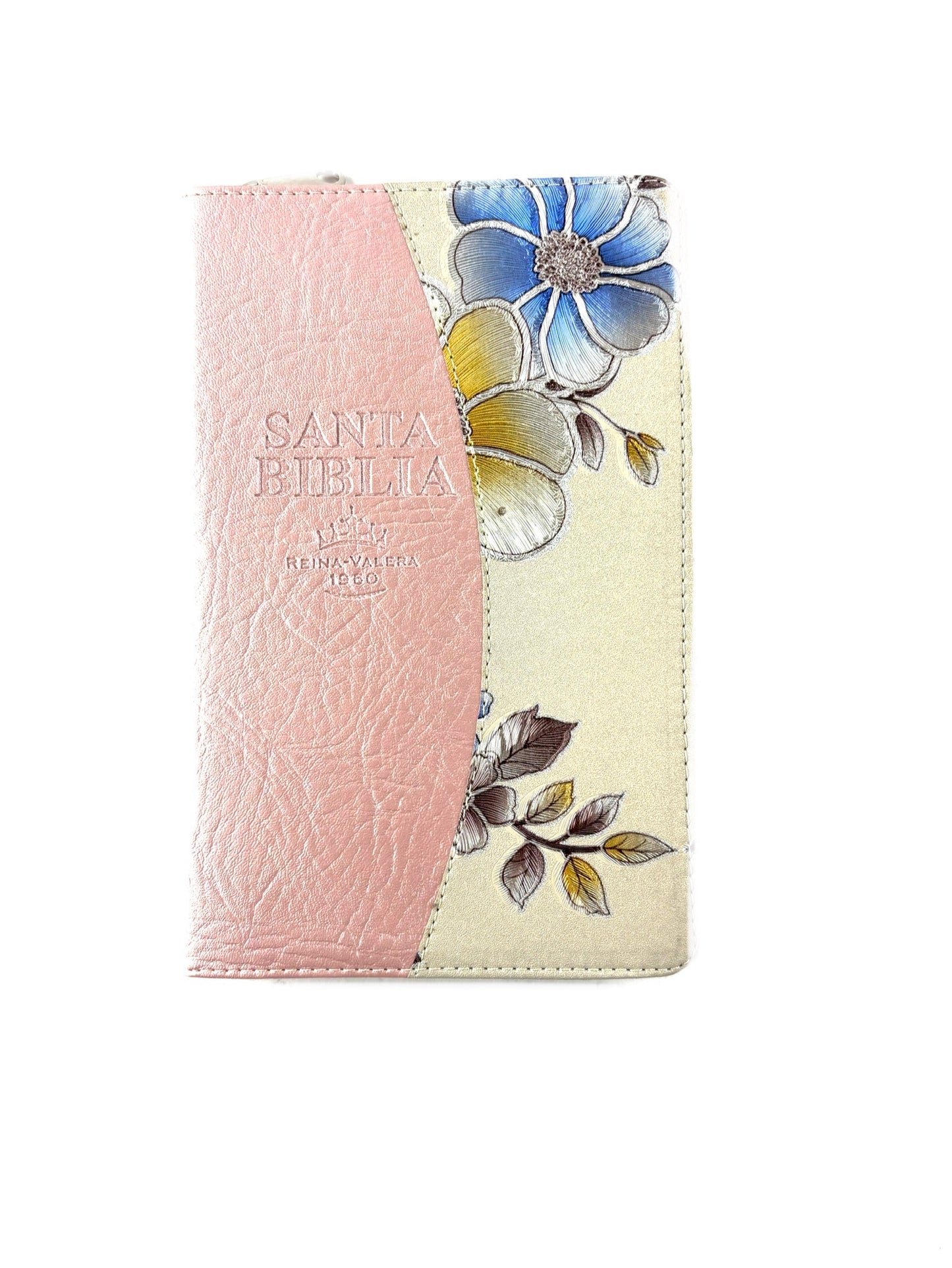Biblia rvr 1960 letra grande estuche palo de rosa satinado -flores