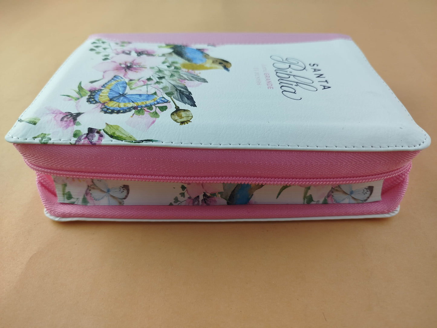 Biblia rvr 1960 colección primaveral letra grande rosada con cierre