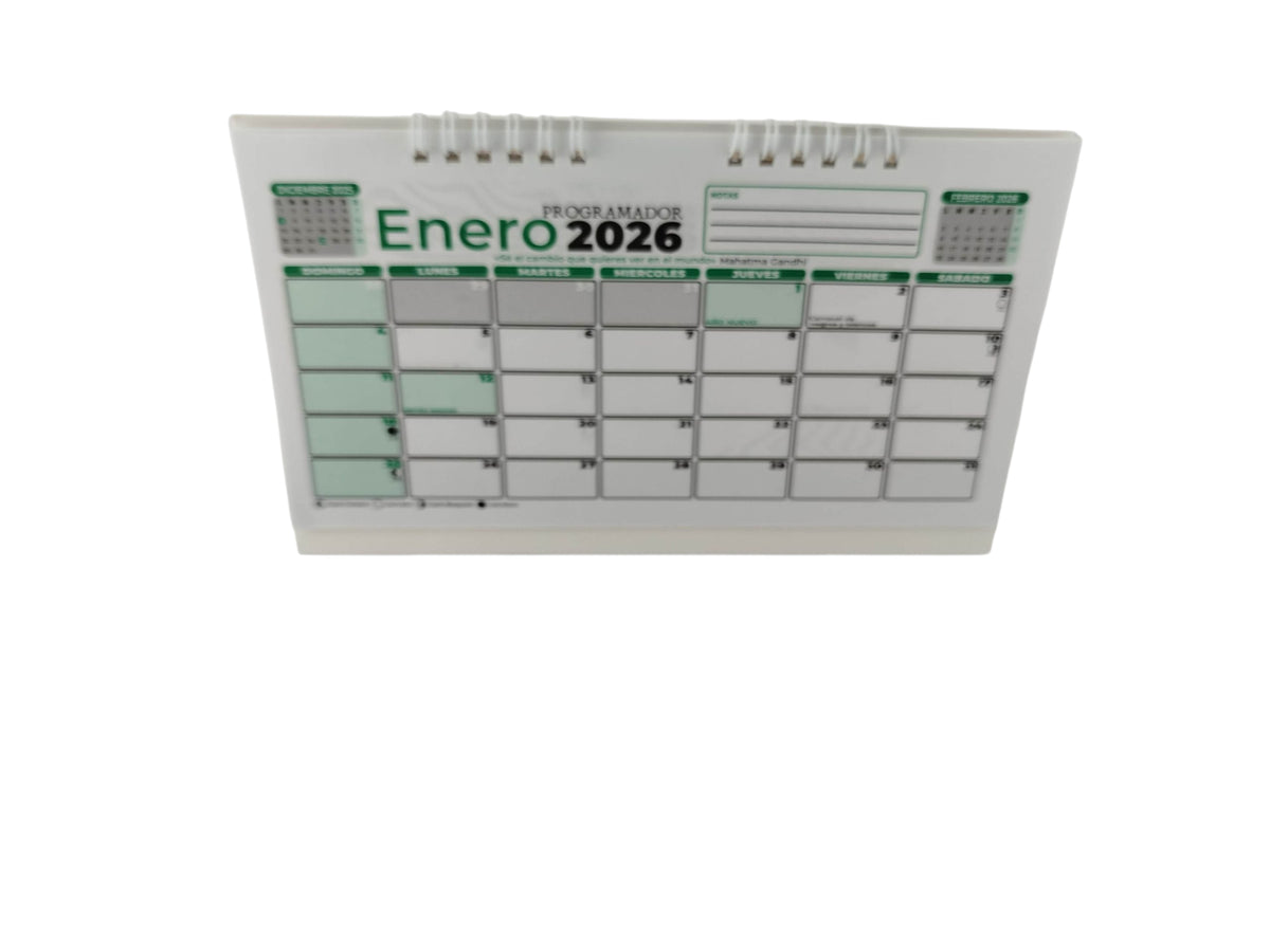 Calendario programador escritorio 2026 verde by Varios