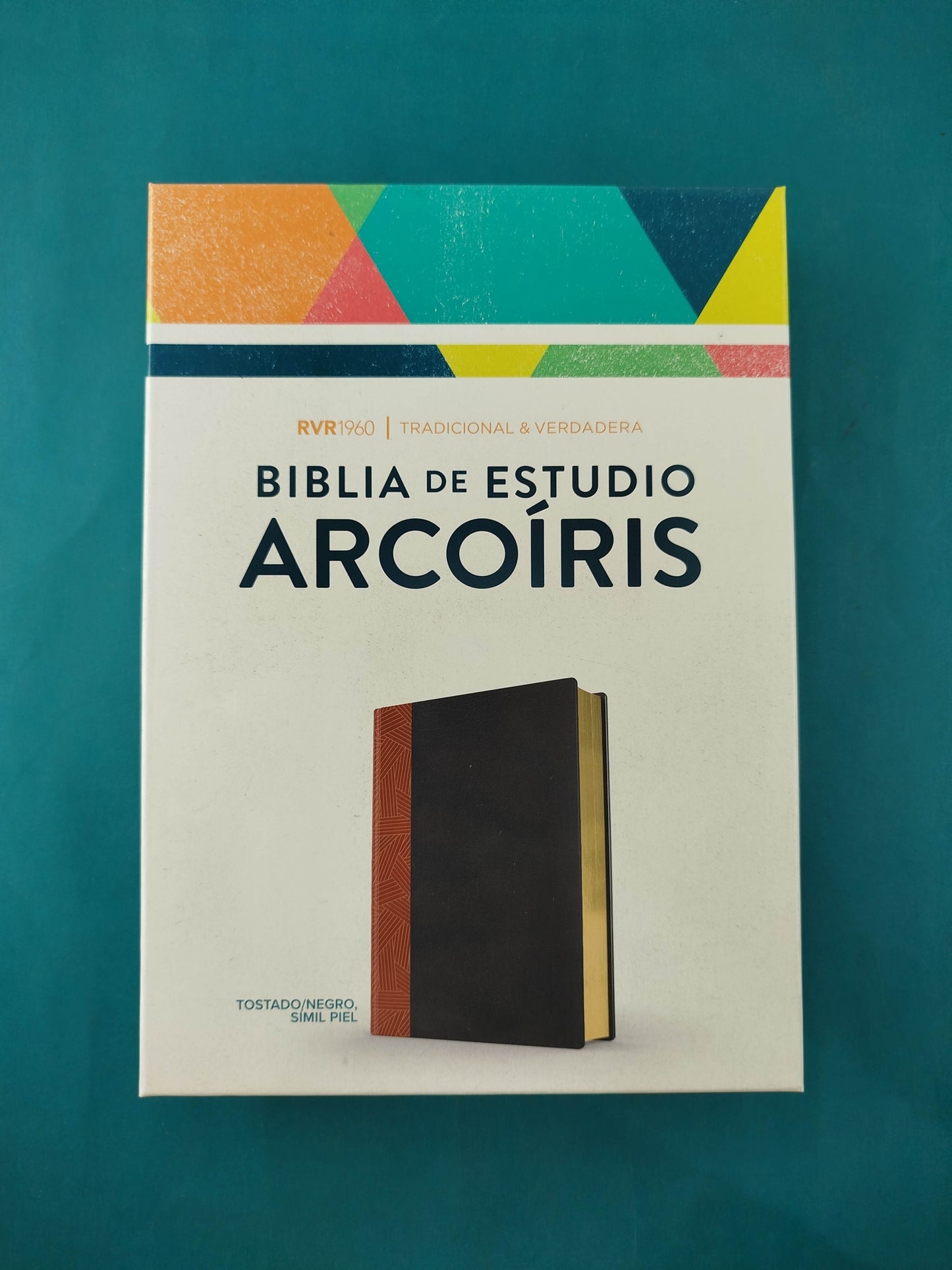 Biblia De Estudio Arcoiris tipo piel café-negro