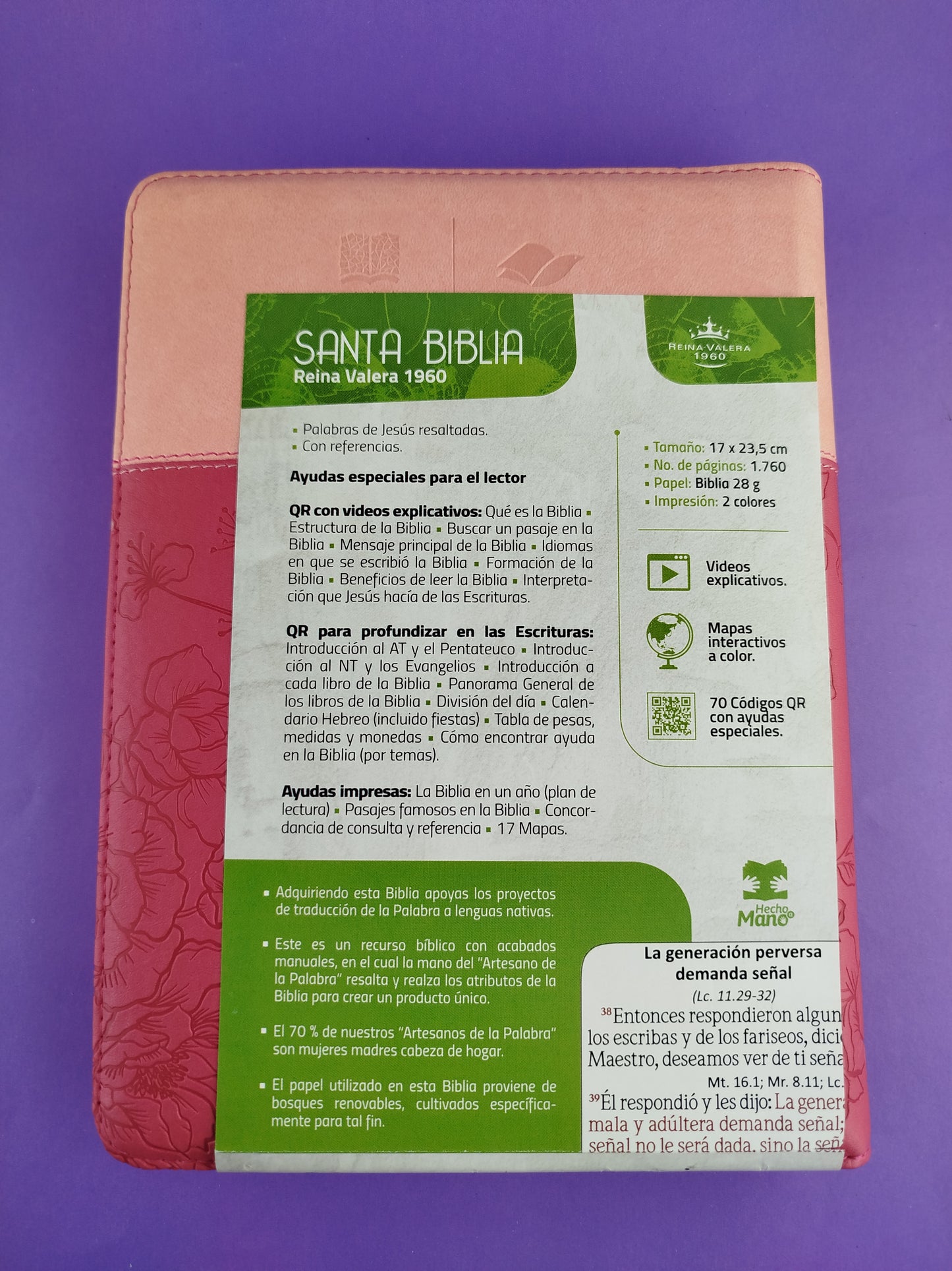 Biblia Letra Gigante Fucsia Rosa Sin Indice