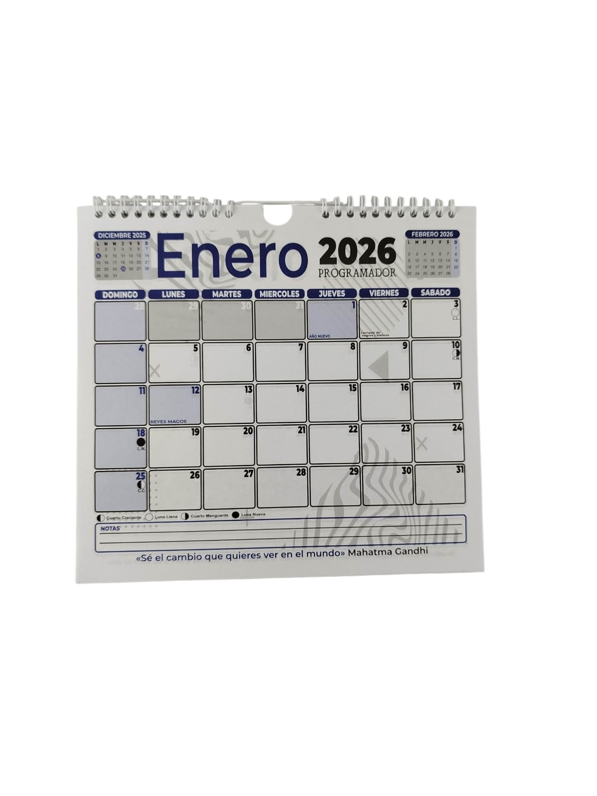 Calendario programador mediano azul 2026