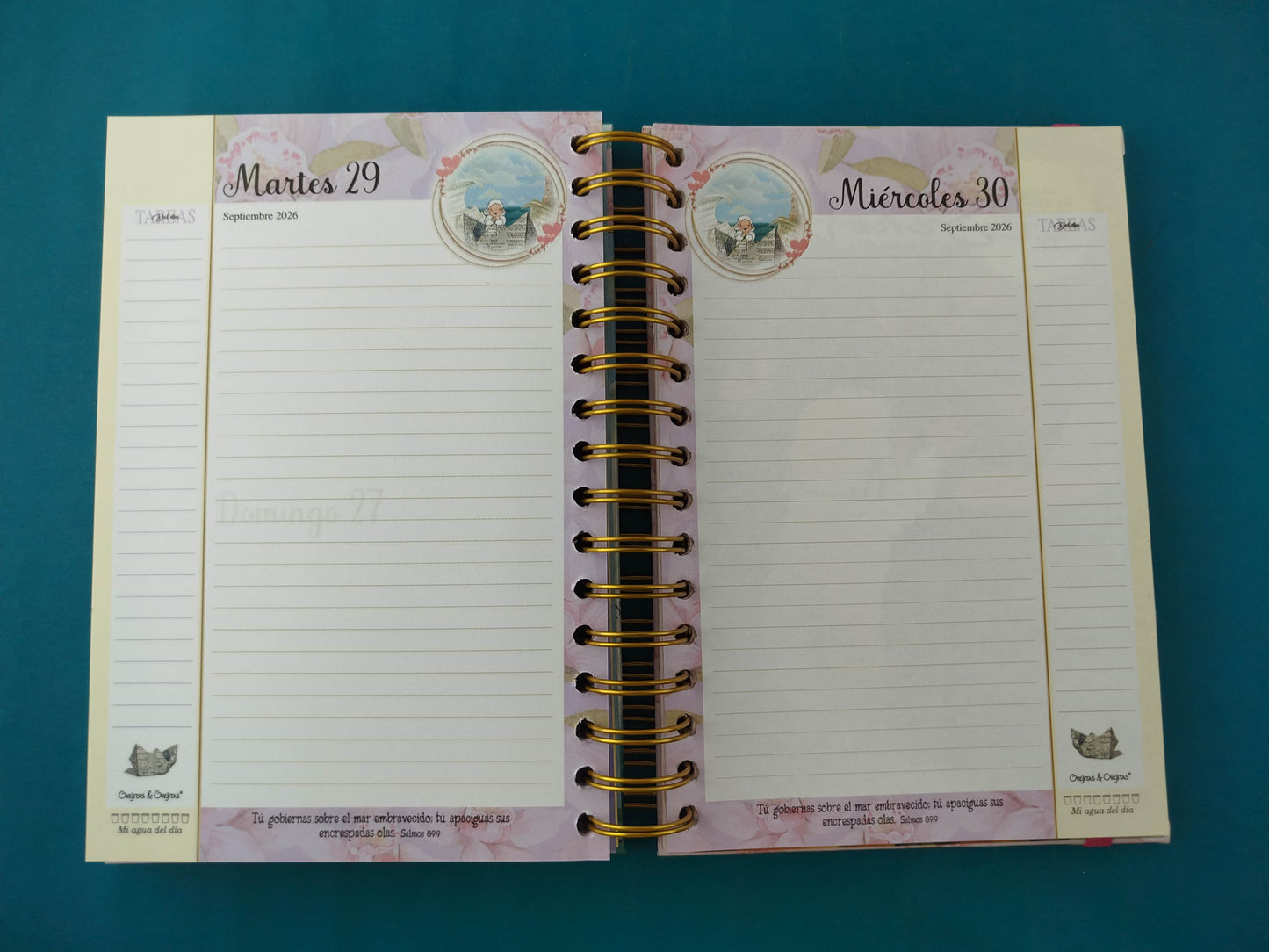 Agenda Ovejitas 2026 En Ti Confio Señor rosa-azul