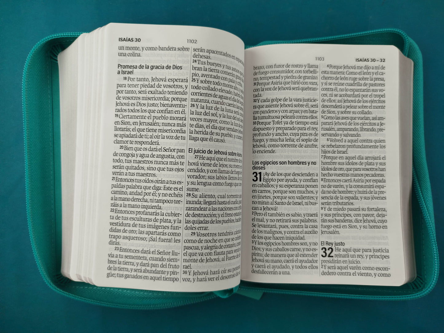 Biblia rvr 1960 turquesa letra grande con cierre
