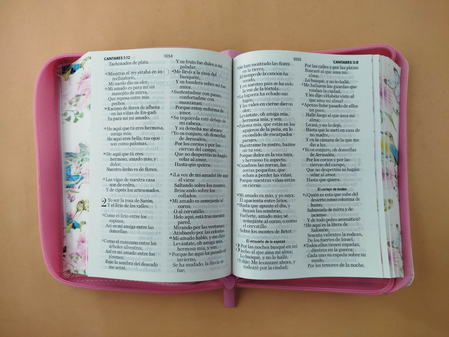 Biblia rvr 1960 colección primaveral letra grande rosada con cierre