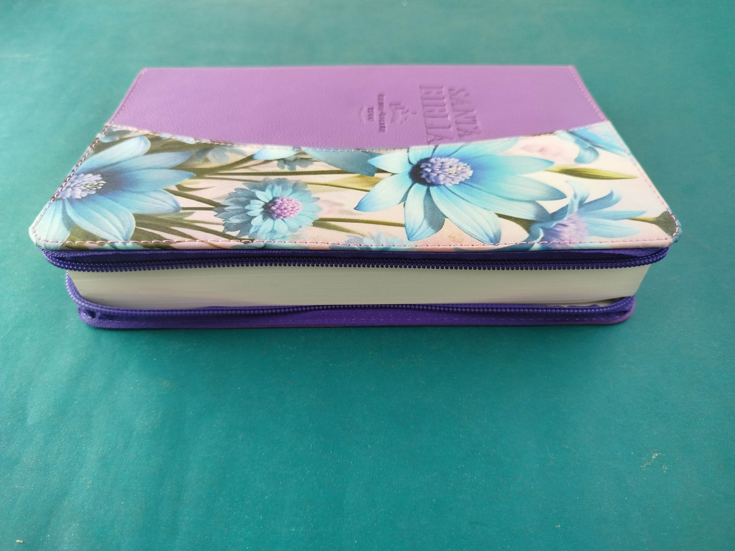 Biblia rvr 1960 letra grande estuche morado-flores lila vertical