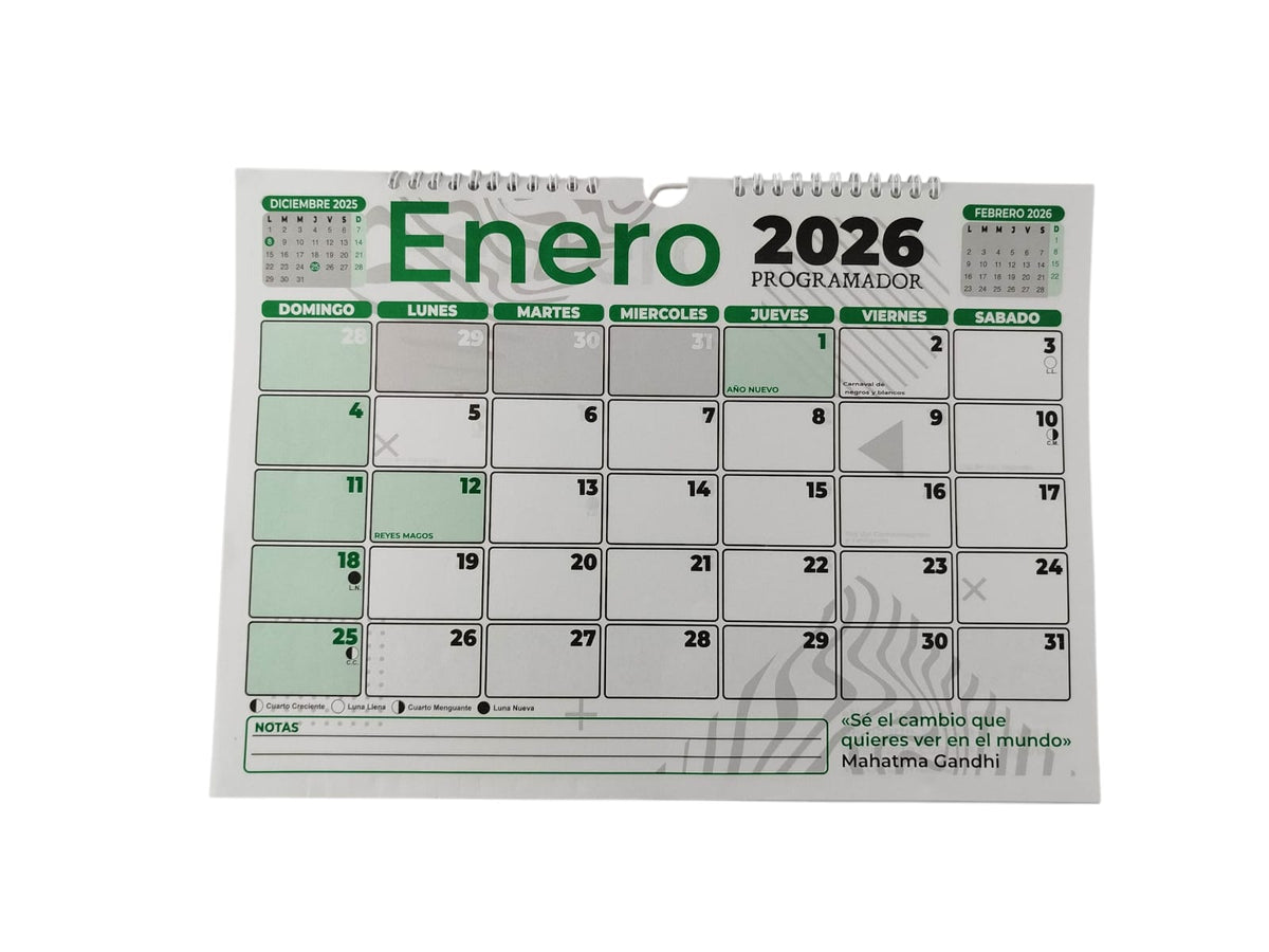 Calendario programador octavo horizontal verde 2026 by Varios