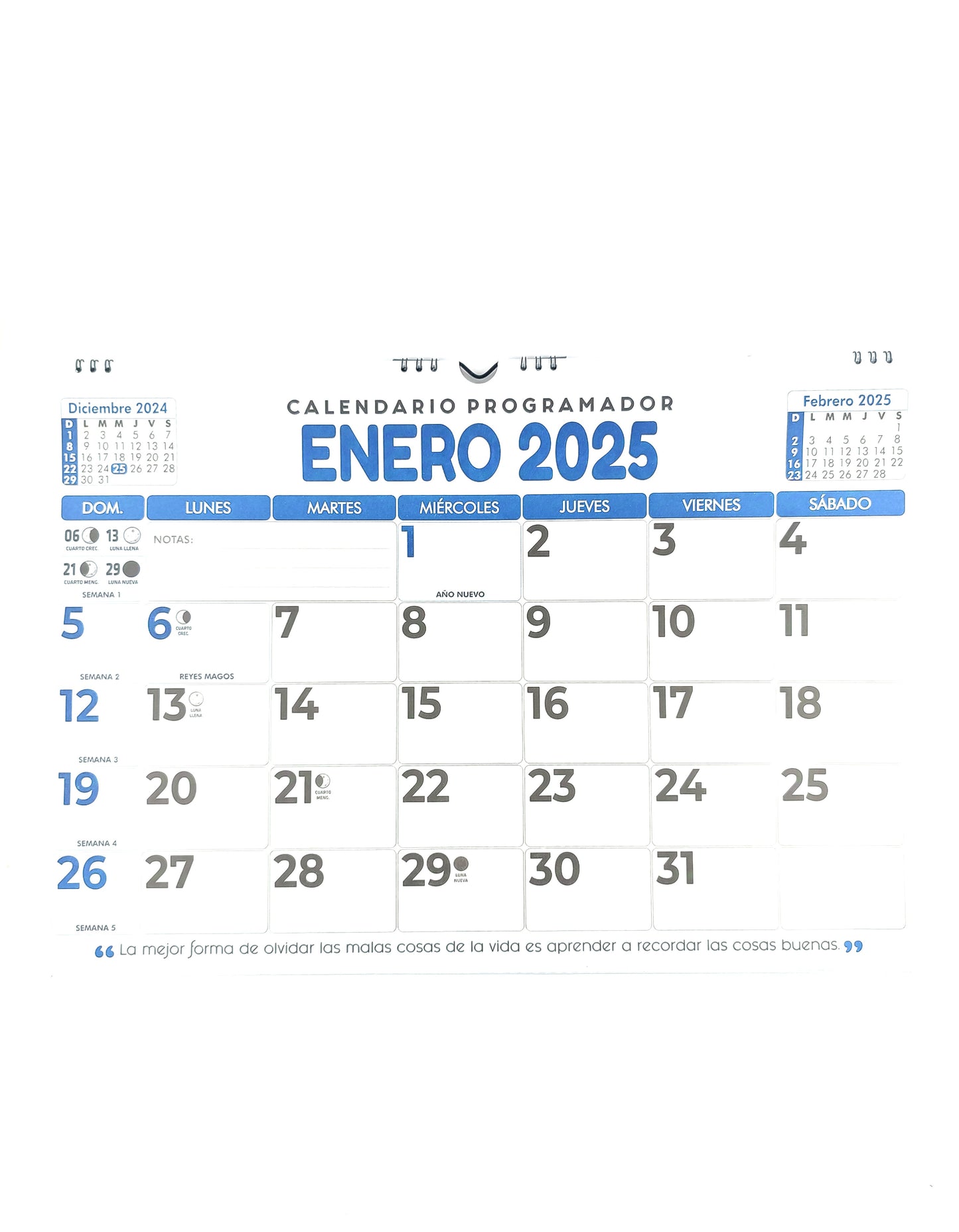 Calendario programador horizontal grande azul 2025