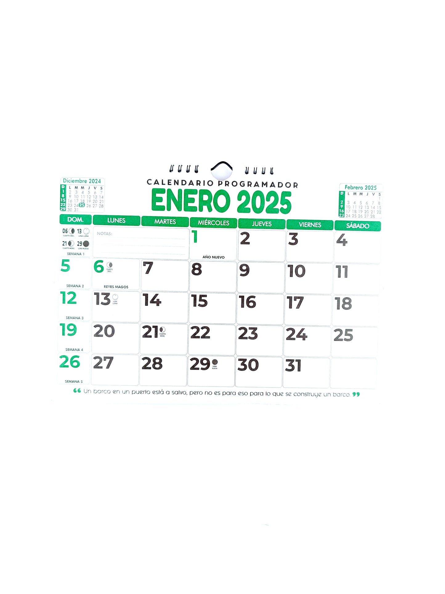 Calendario programador octavo verde 2025