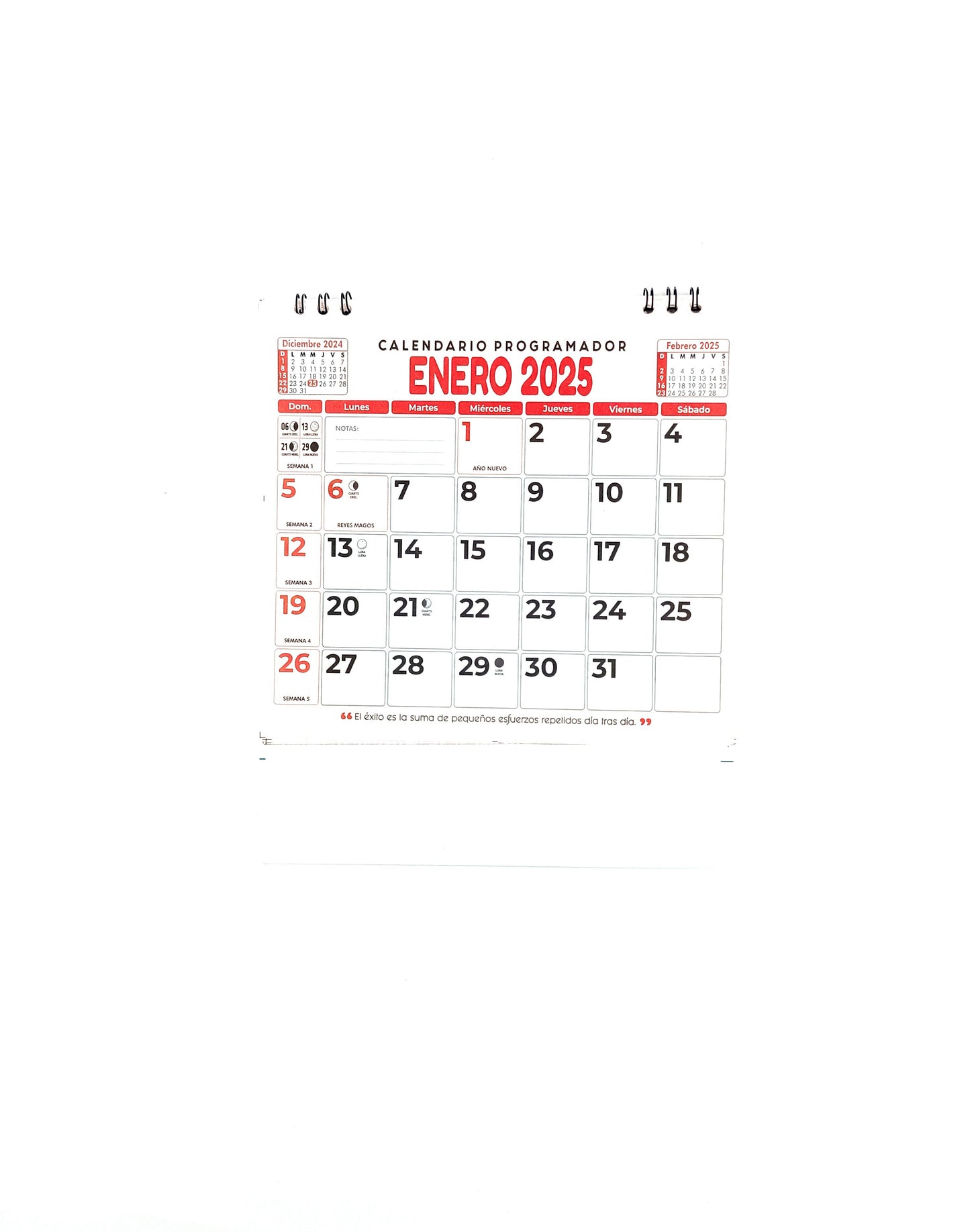 Calendario programador escritorio 2025 rojo