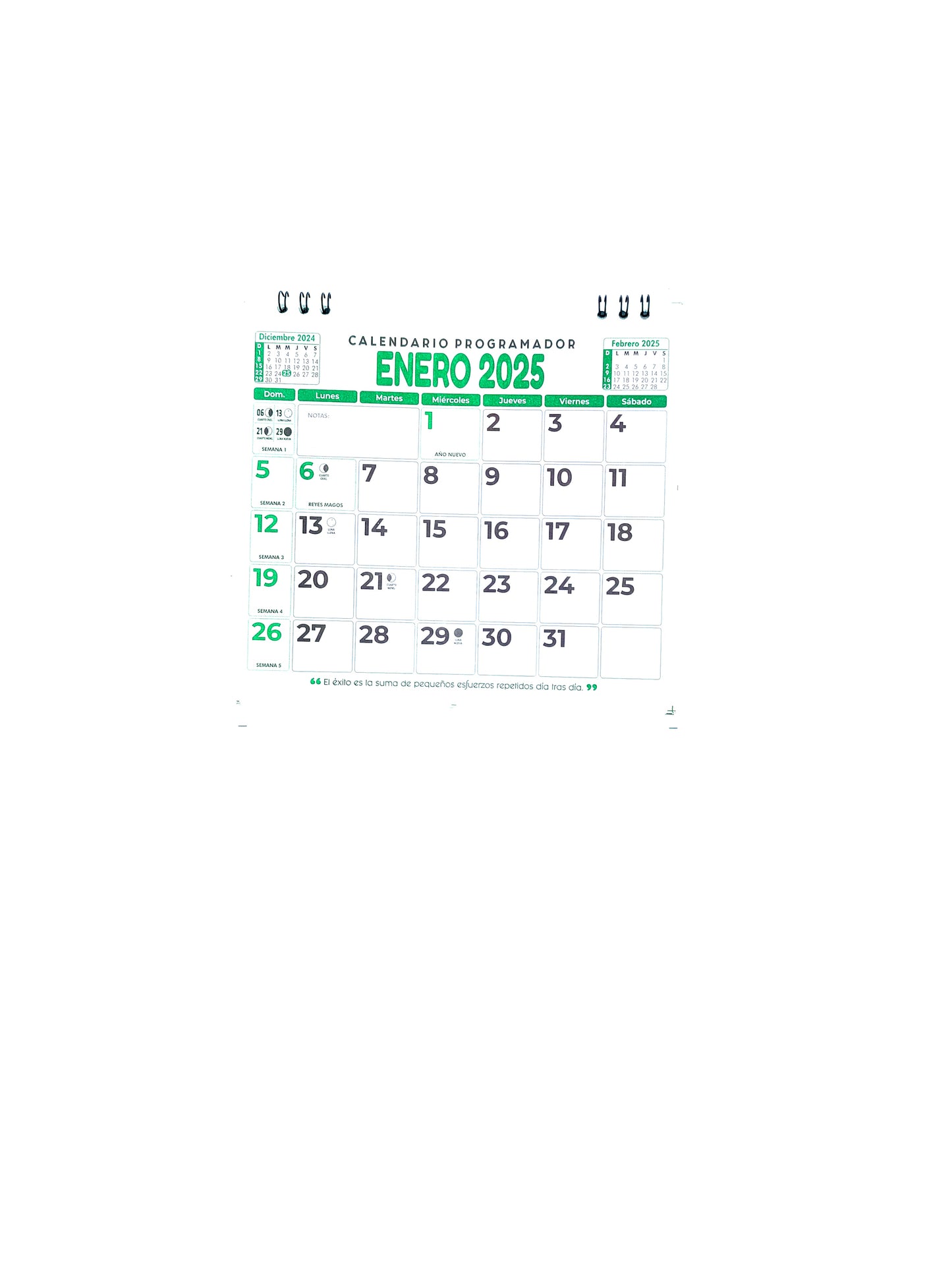 Calendario programador escritorio 2025 verde