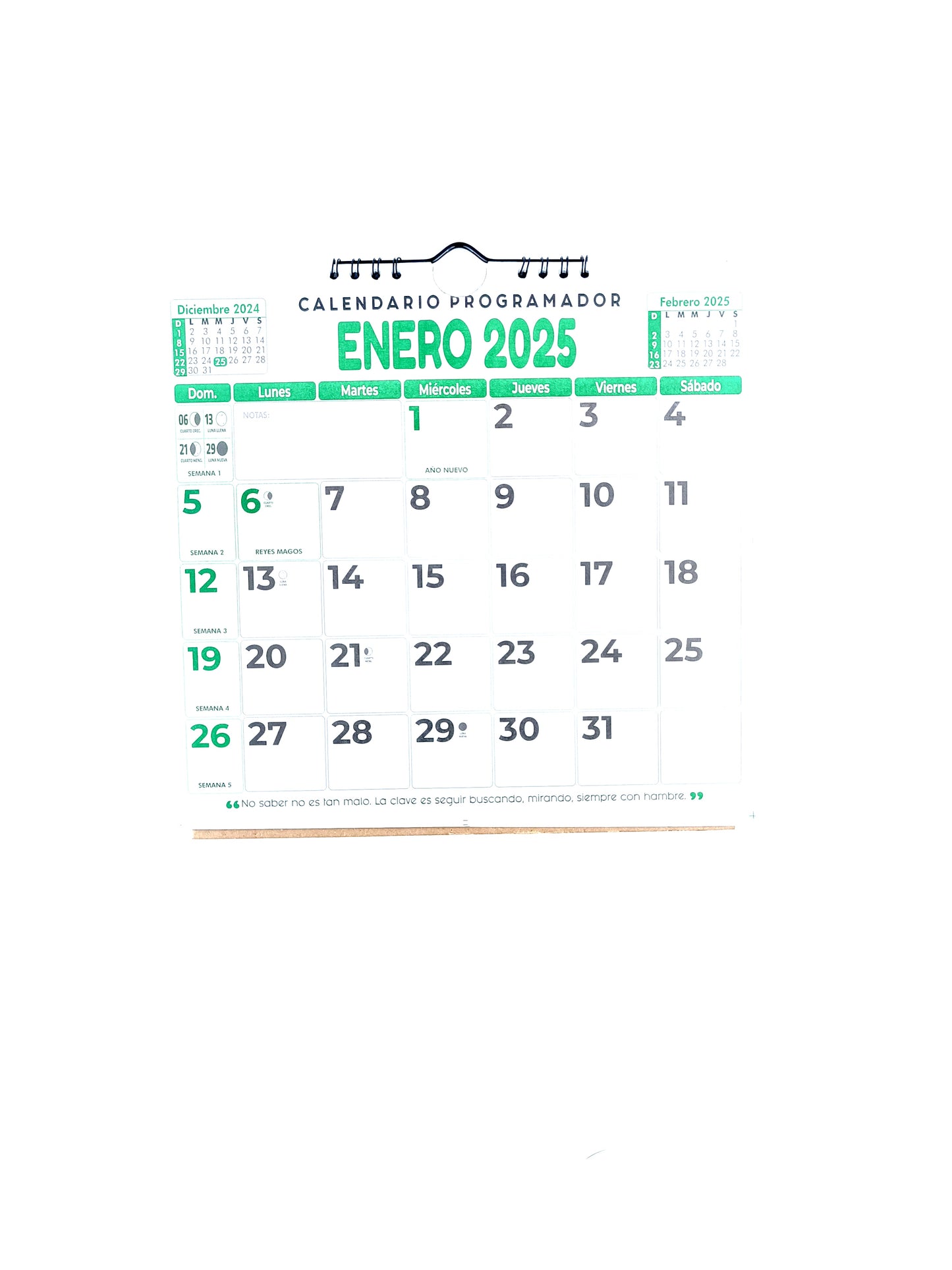 Calendario programador mediano verde 2025