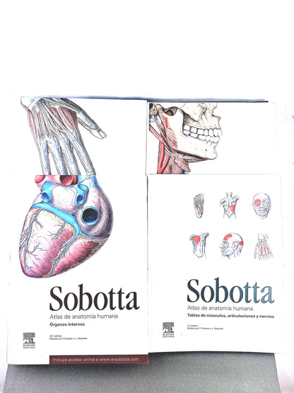 Sobotta Colección Atlas de anatomía humana 23a edición 3 volumen Cabeza, cuello y neuroanatomía. Órganos internos, Anatomía general y aparato locomotor + cartlilla tablas de de músculos, articulacio