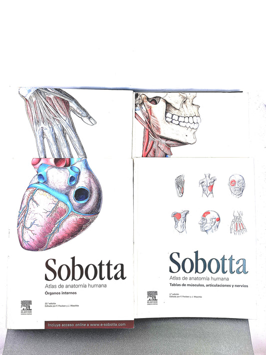 Sobotta Colección Atlas de anatomía humana 23a edición 3 volumen Cabeza, cuello y neuroanatomía. Órganos internos, Anatomía general y aparato locomotor + cartlilla tablas de de músculos, articulacio