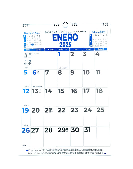 Calendario programador vertical grande azul 2025