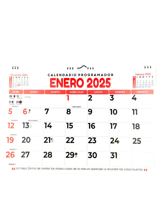 Calendario programador horizontal grande rojo 2025