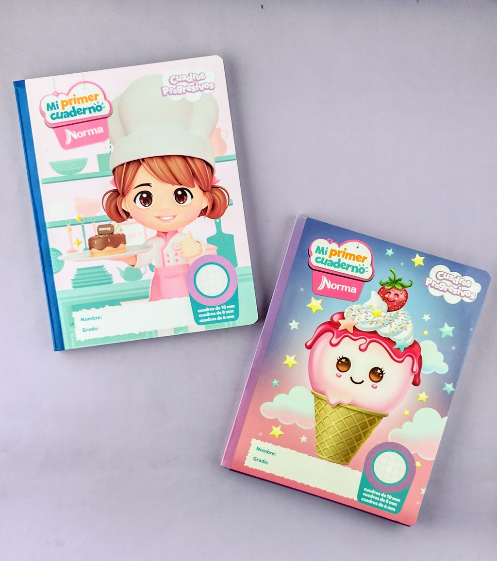 Mi primer cuaderno cosido 100 hojas Cuadros progresivos Niña by Norma