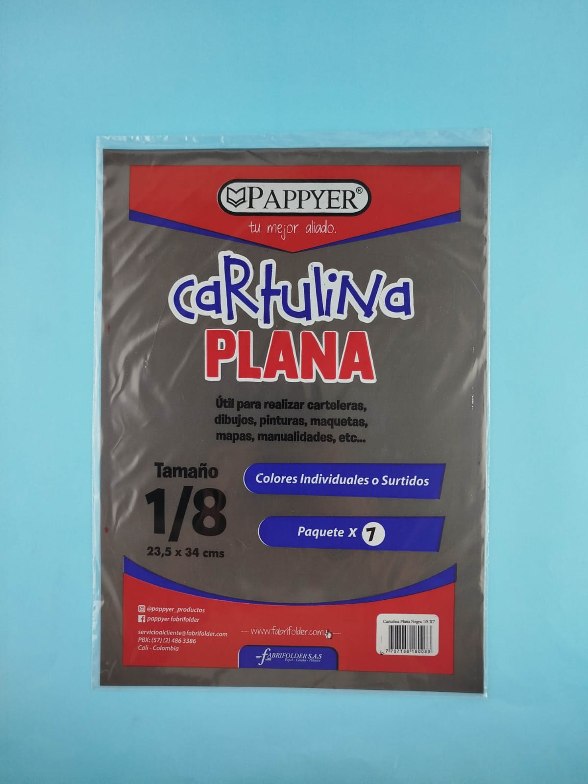 Cartulina Pappyer negra plana x7 1/8