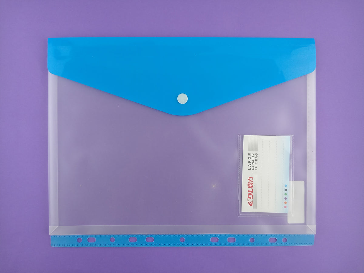Sobre plástico expandible transparente botón A4 Horizontal para carpeta de anillas by Varios