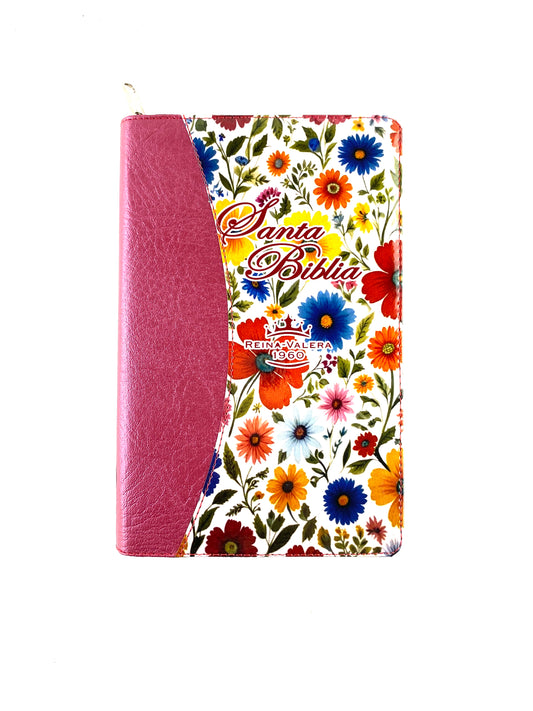 Biblia rvr 1960 letra grande estuche vinotinto satinado-flores by Reina Valera 1960