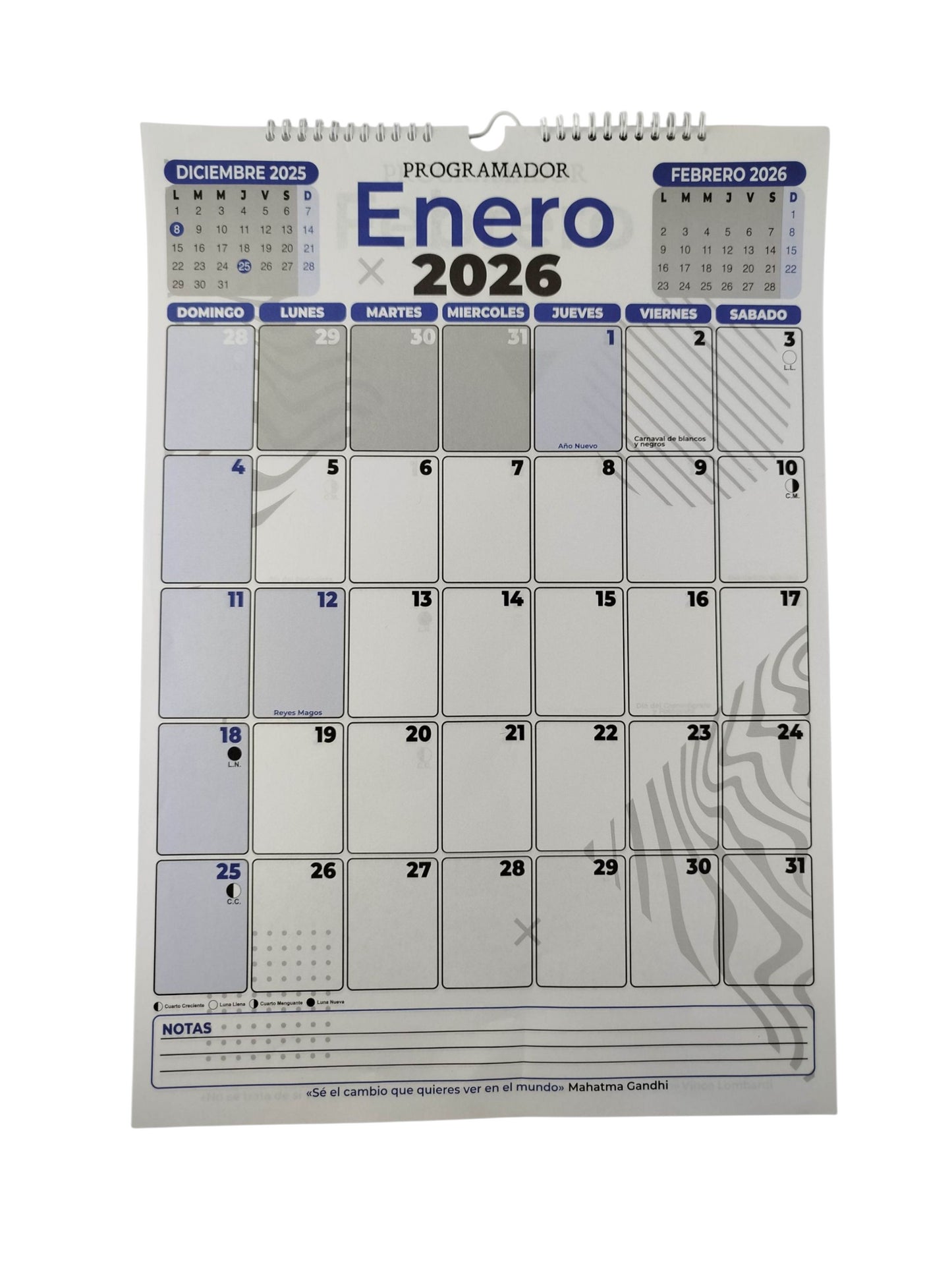 Calendario programador octavo vertical azul 2026