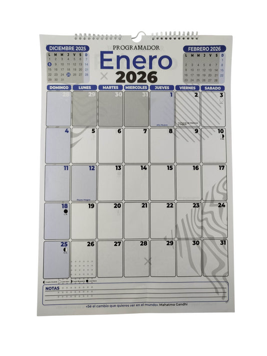 Calendario programador octavo vertical azul 2026