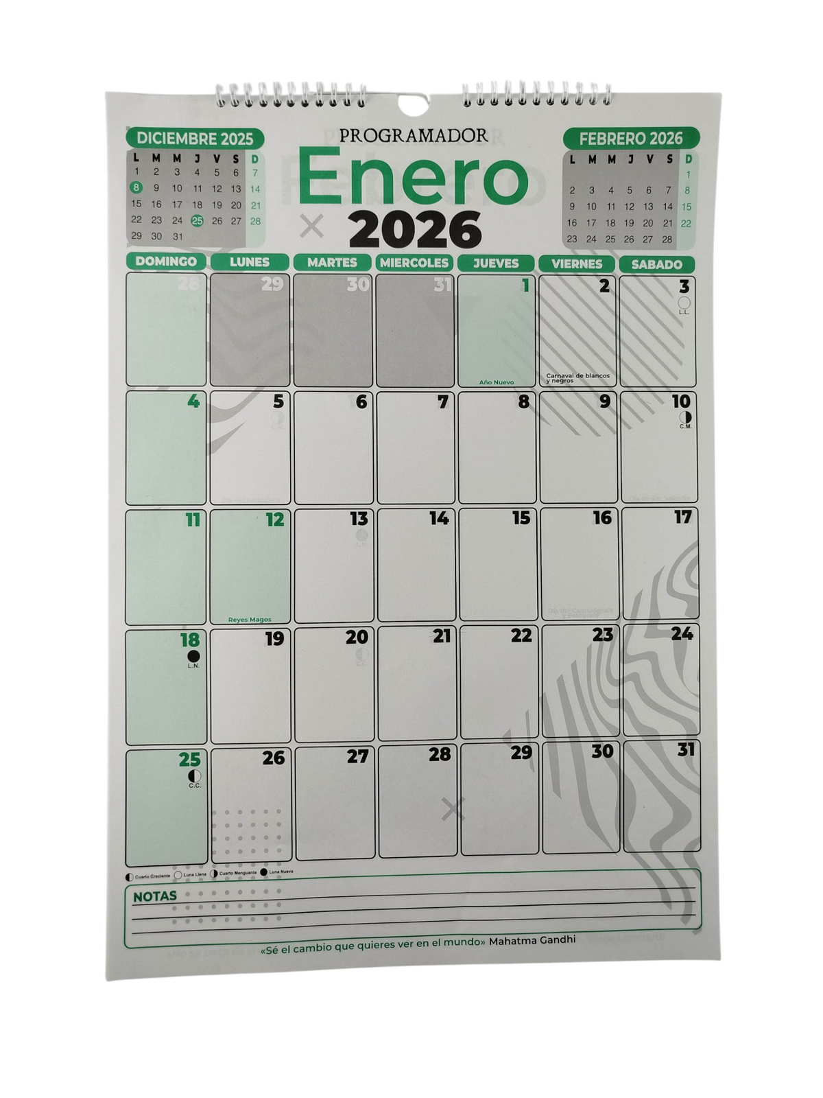 Calendario programador octavo vertical verde 2026 by Varios