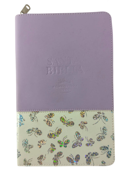 Biblia RVR 1960 Letra Grande Estuche lila con Mariposas