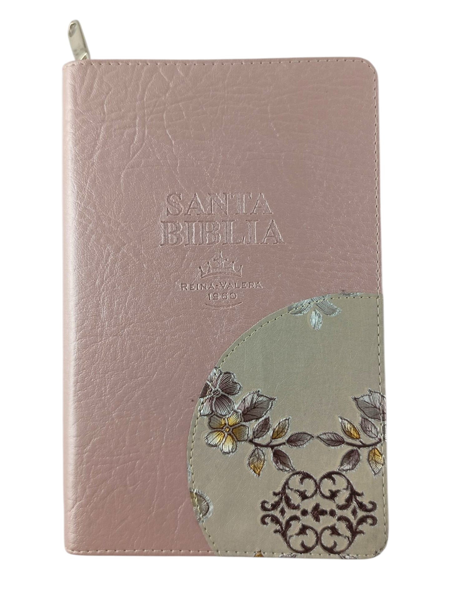 Biblia rvr 1960 letra grande estuche palo de rosa satinado -flores