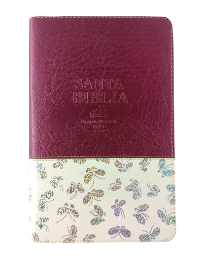 Biblia RVR 1960 Letra Grande Estuche vino tinto con Mariposas