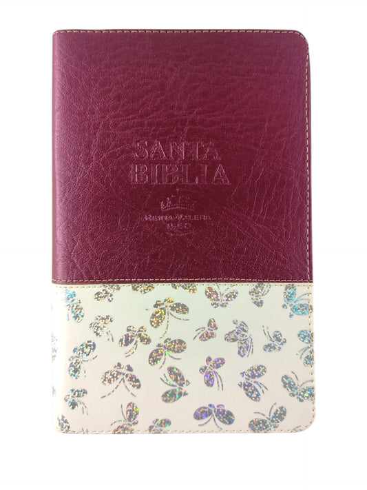Biblia RVR 1960 Letra Grande Estuche vino tinto con Mariposas