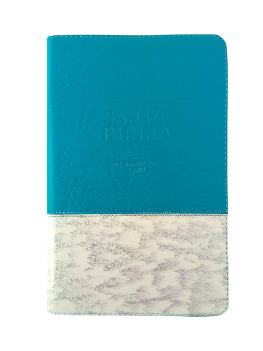 Biblia RVR 1960 Letra Grande con Estuche Azul Turquesa Nacarado