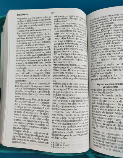Biblia rvr 1960 bitono turquesa-blanco letra grande con forro borde dorado